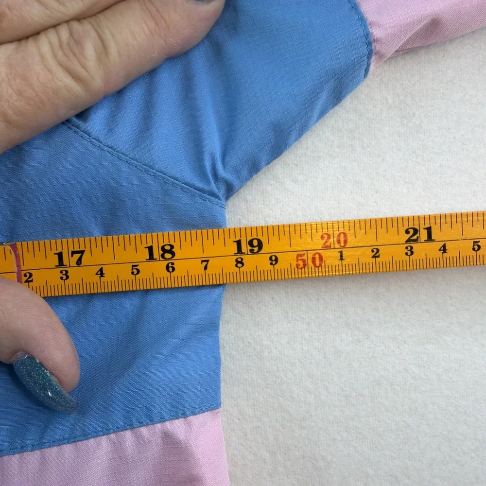 Eddie Bauer Kids M 10/12 Pink Blue Hooded Rain Jacket Windbreaker Girls